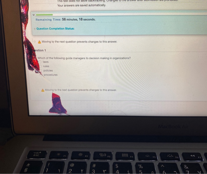 This test does not allow backtrackin Your answers