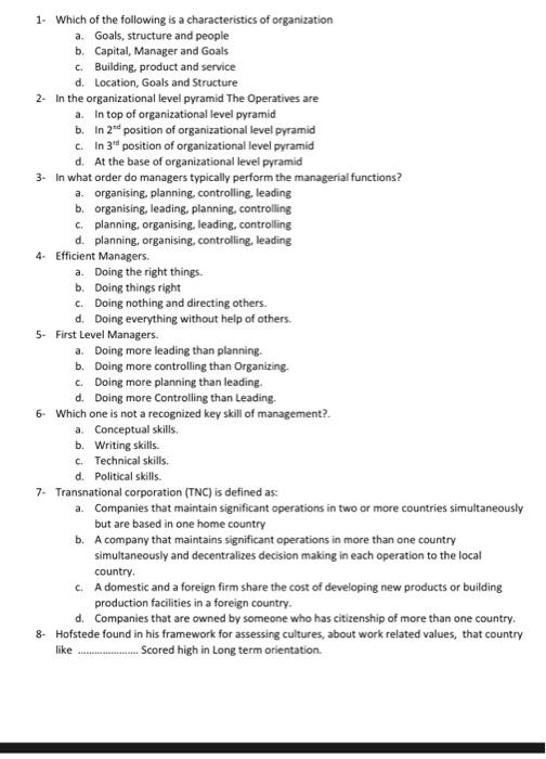 1. Which of the following is a characteristics of