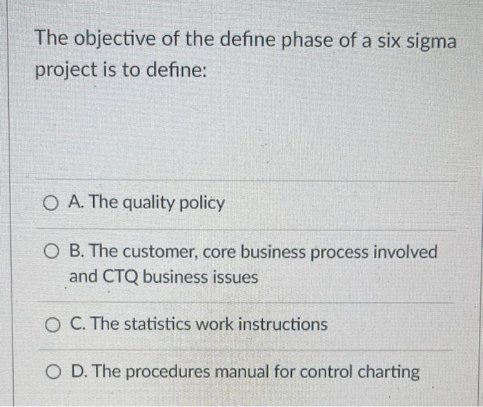 The objective of the define phase of a six sigma