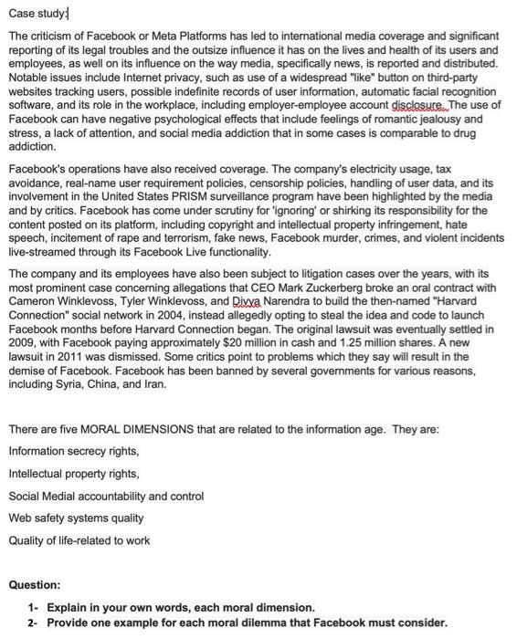 please read the case study and answer the