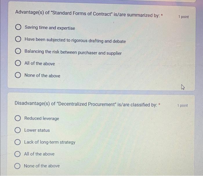 Advantage(s) of "Standard Forms of Contract"