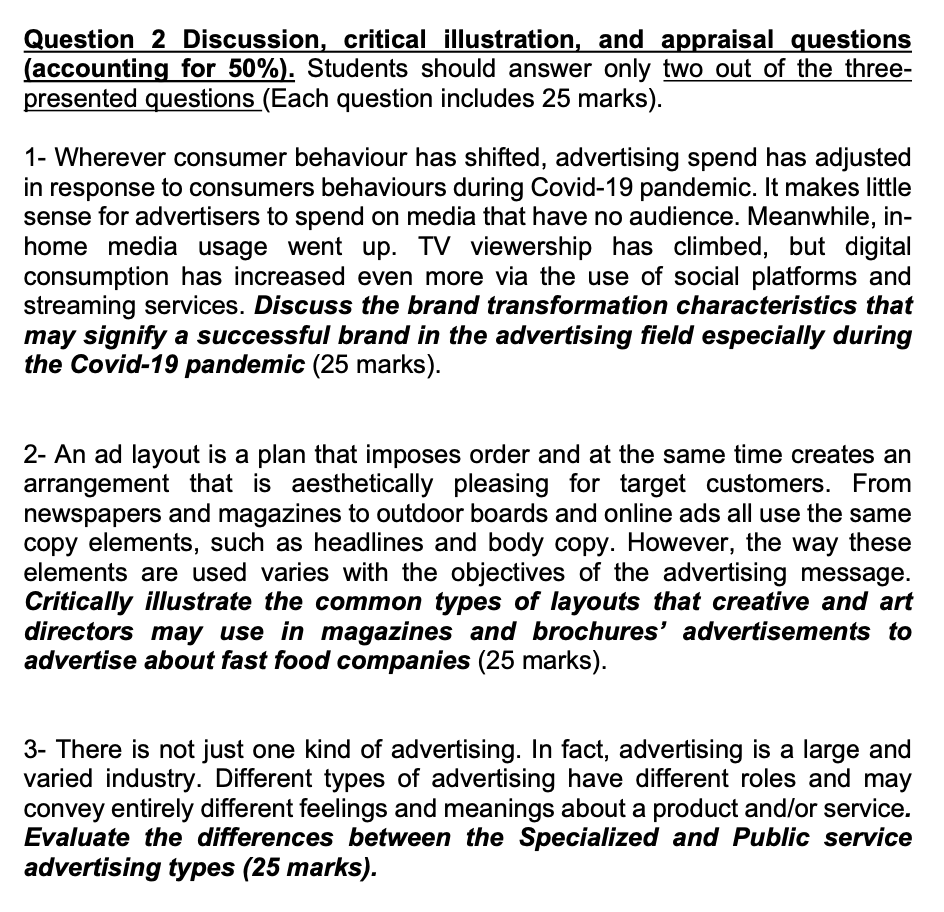 Question 2 Discussion, critical illustration, and