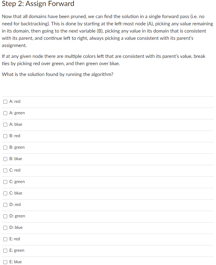 Consider the following tree-structured CSP that