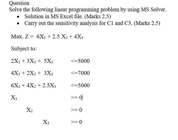 Question Solve the following linear programming