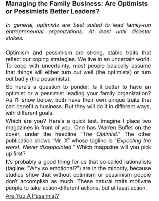 Managing the Family Business: Are Optimists or
