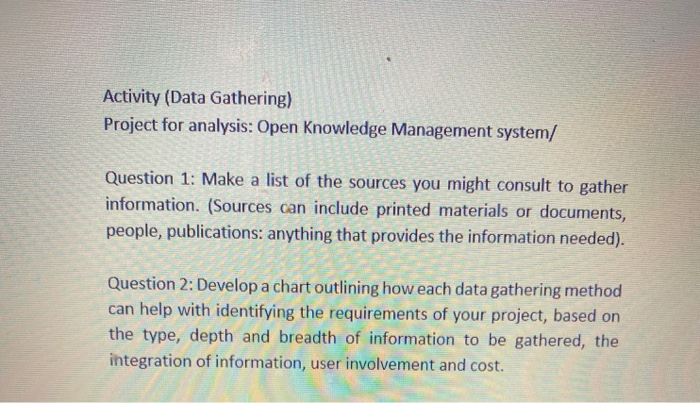 Activity (Data Gathering) Project for analysis: