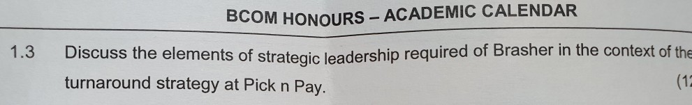 Subject is Strategic Management 1.2 Discuss the