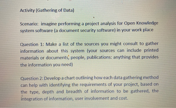 Activity (Data Gathering) Project for analysis: