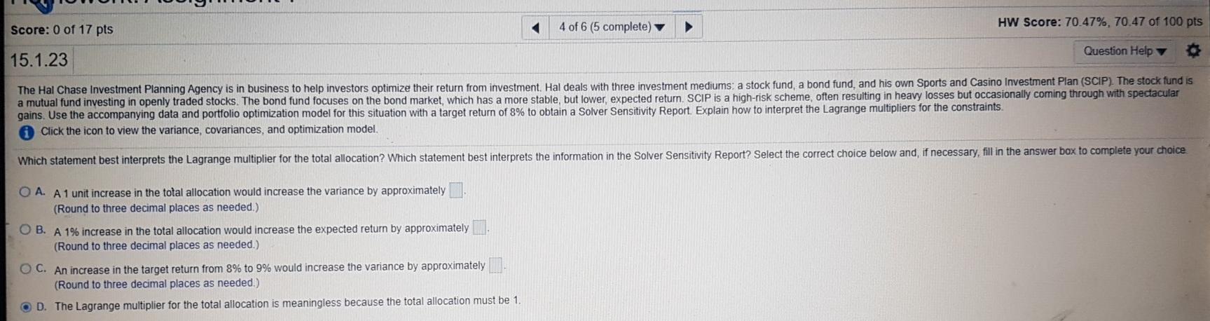 Give correct answer Score: 0 of 17 pts 4 of 6 (5