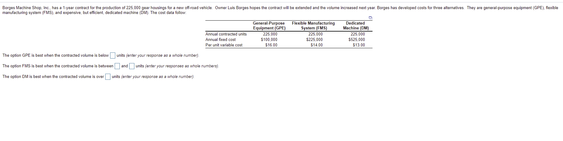 Borges Machine Shop, Inc., has a 1-year contract