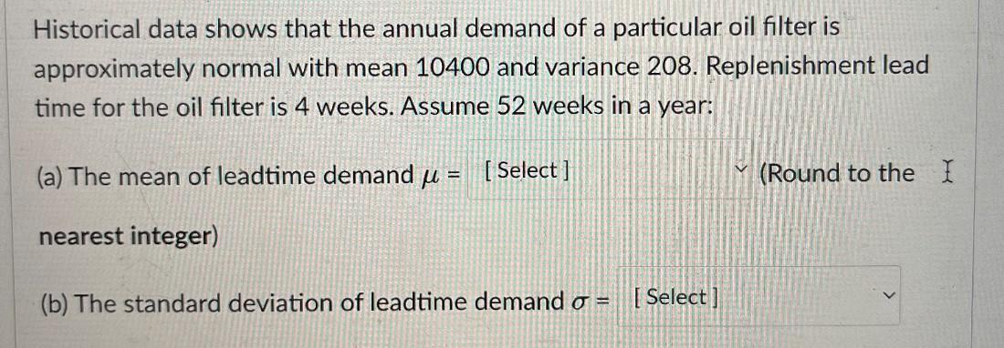 Historical data shows that the annual demand of a