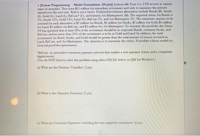 3. Linear Programming - Model Formulation (10