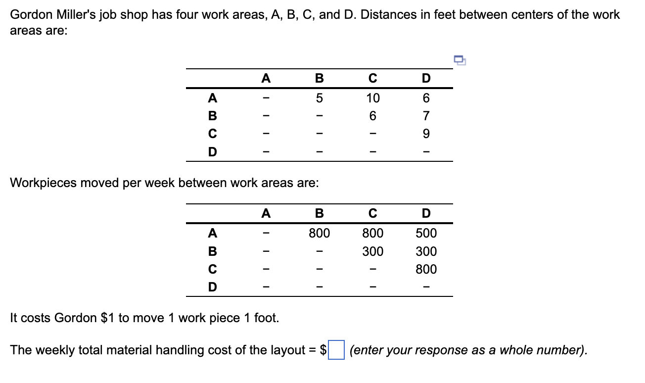 Gordon Miller's job shop has four work areas, A,