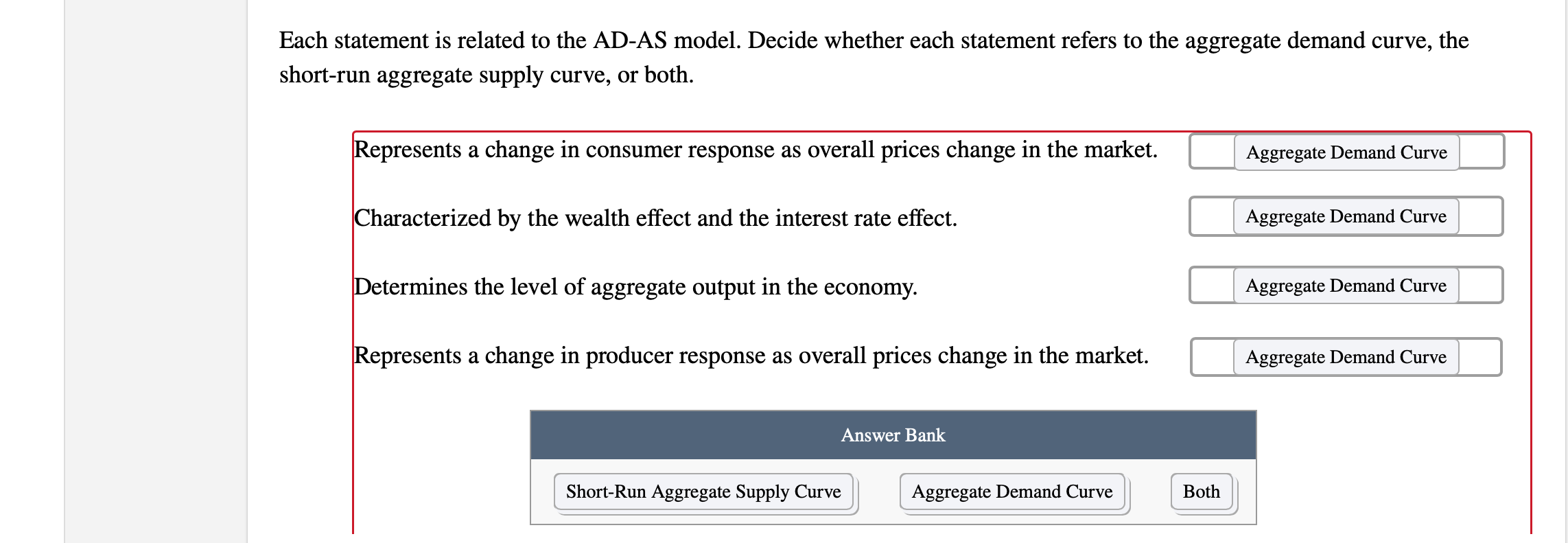 Each statement is related to the AD-AS model.