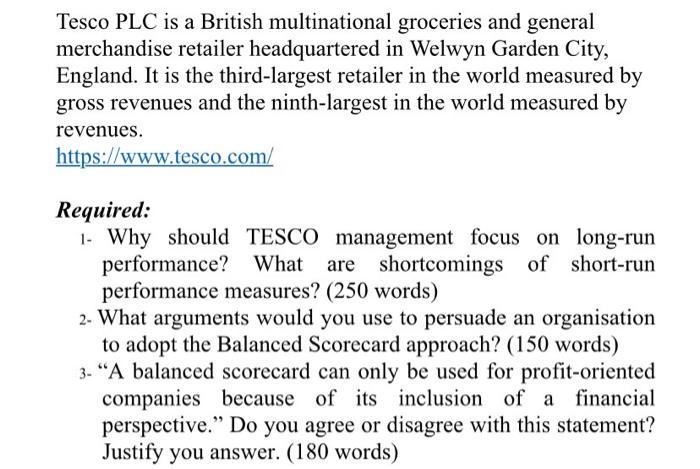 Tesco PLC is a British multinational groceries