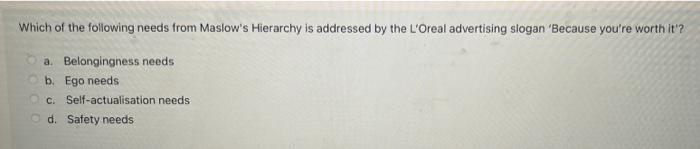 Which of the following needs from Maslow's