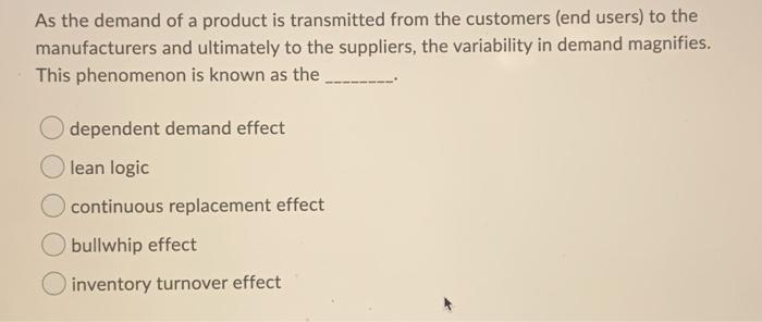 As the demand of a product is transmitted from