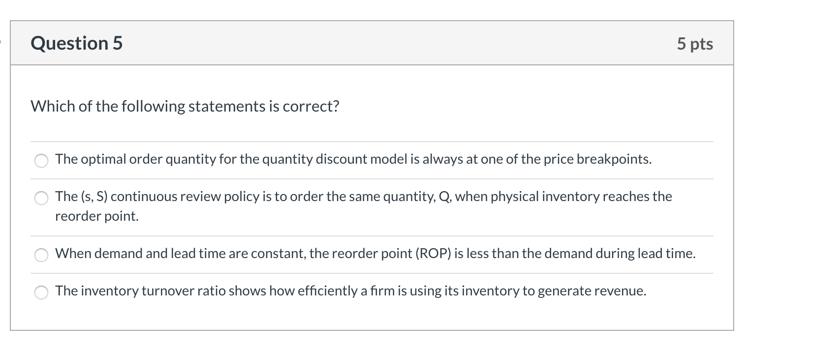 Question 5 5 pts Which of the following