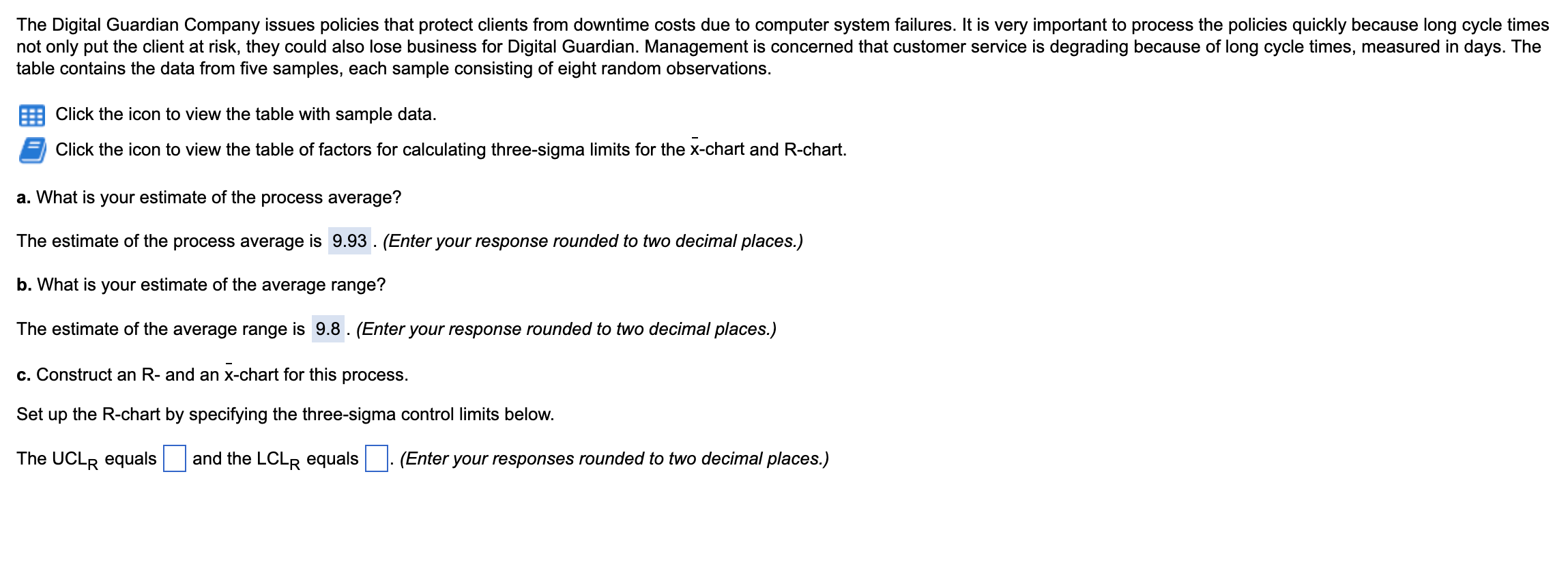 1.) Now determine the three-sigma control limits
