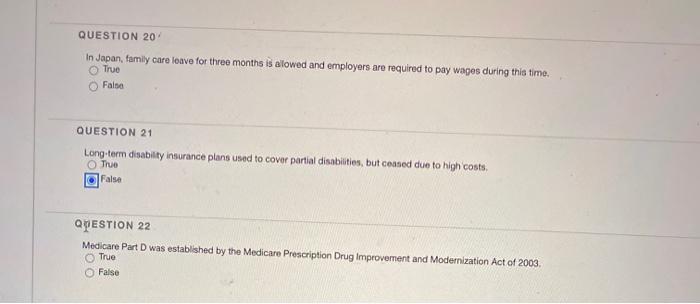 QUESTION 20 In Japan, family care leave for three