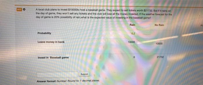 17 O A local club plans to invest $10000to host a