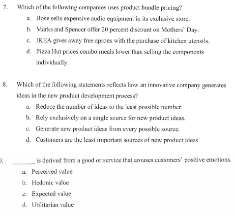 7. Which of the following companies uses product