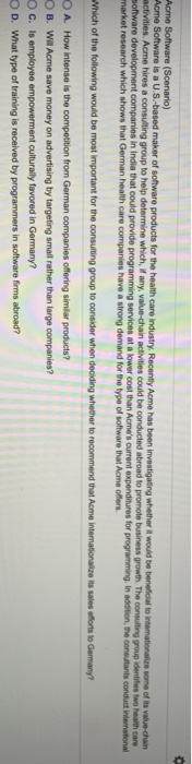 Acme Software (Scenario) Acme Software is a