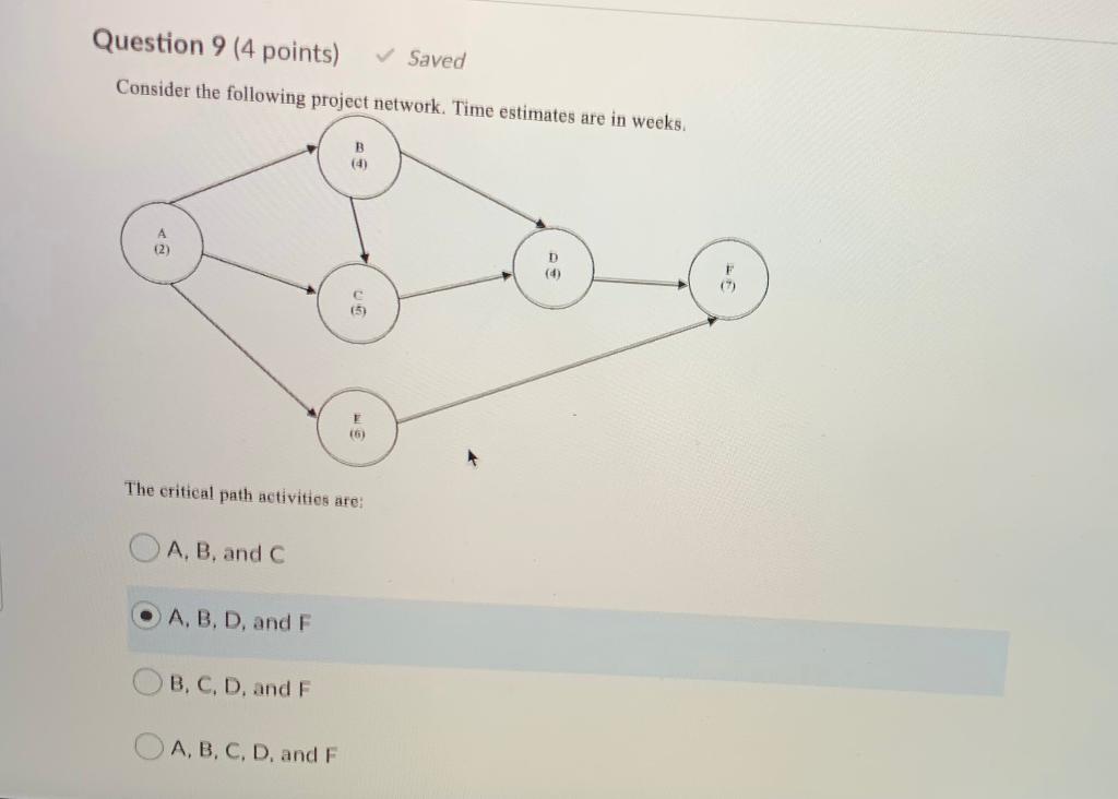 Question 9 (4 points) Saved Consider the