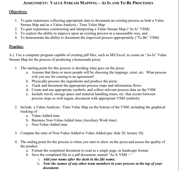 ASSIGNMENT: VALUE STREAM MAPPING - AS IS AND TO