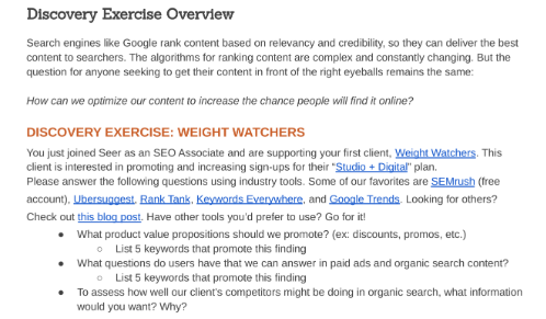 Discovery Exercise Overview Search engines like