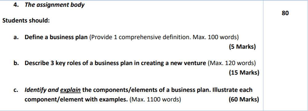 4. The assignment body 80 Students should: a.