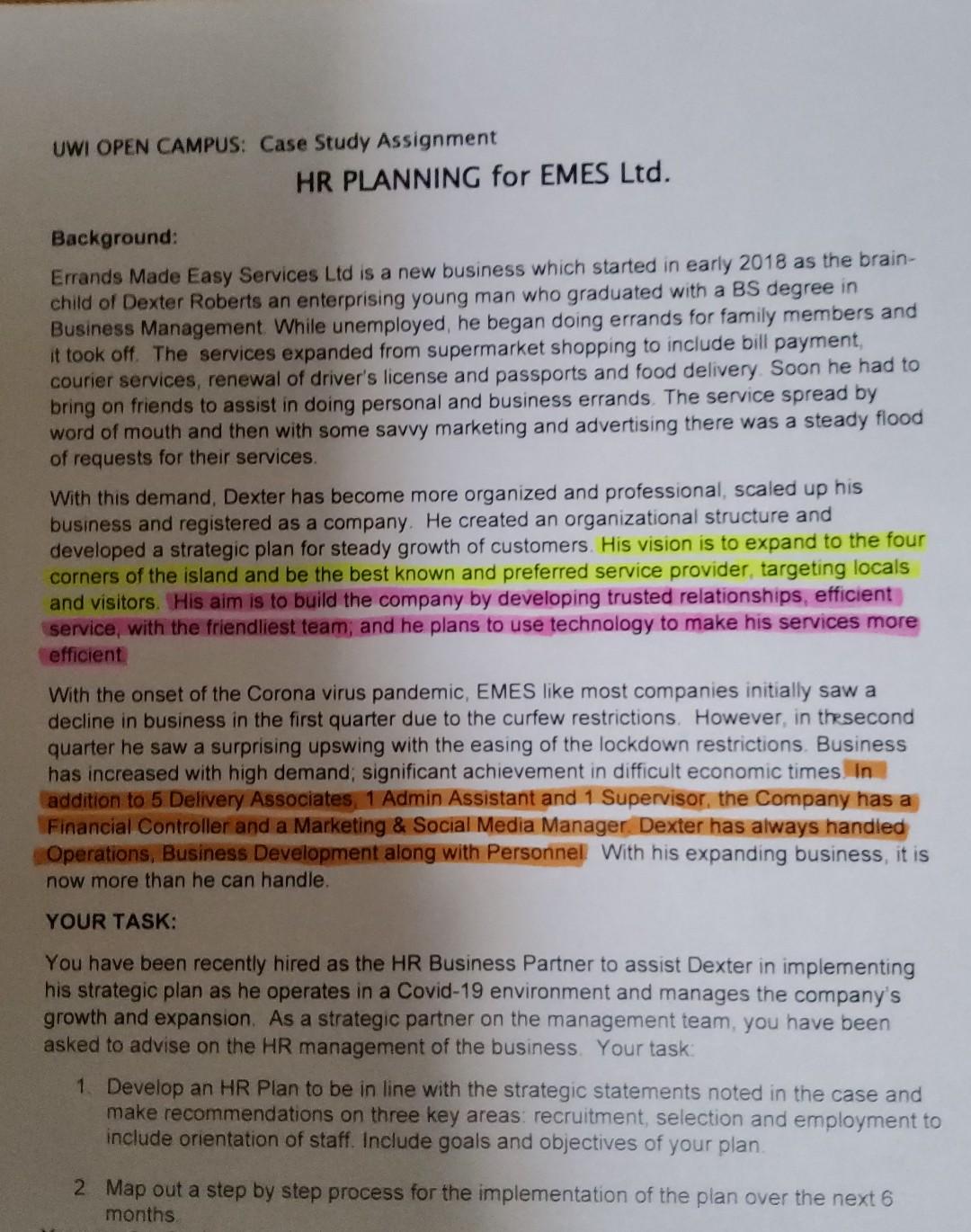 UWI OPEN CAMPUS: Case Study Assignment HR