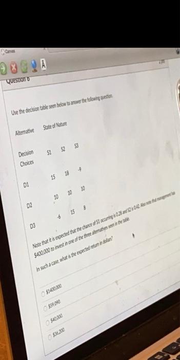 89A Question Use the decision table seen below to