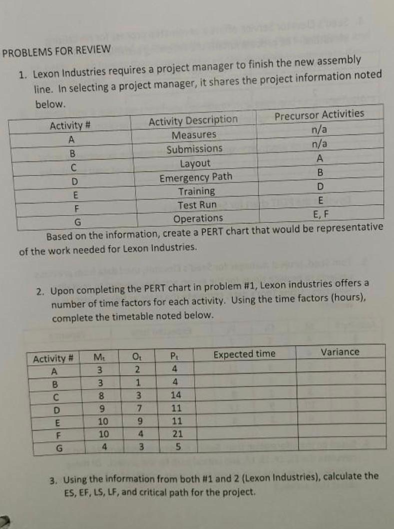I need help with questions 1, 2, and 3. PROBLEMS