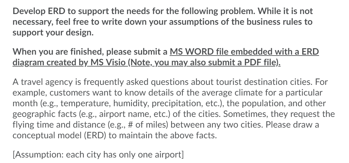 Develop ERD to support the needs for the