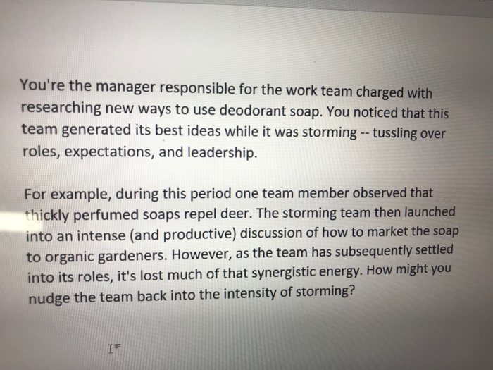 You're the manager responsible for the work team