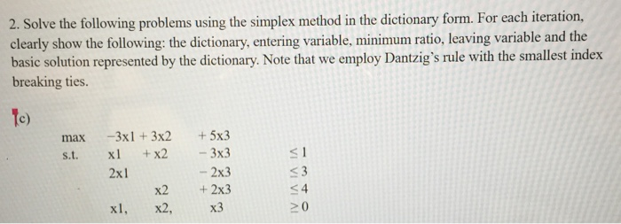 2. Solve the following problems using the simplex