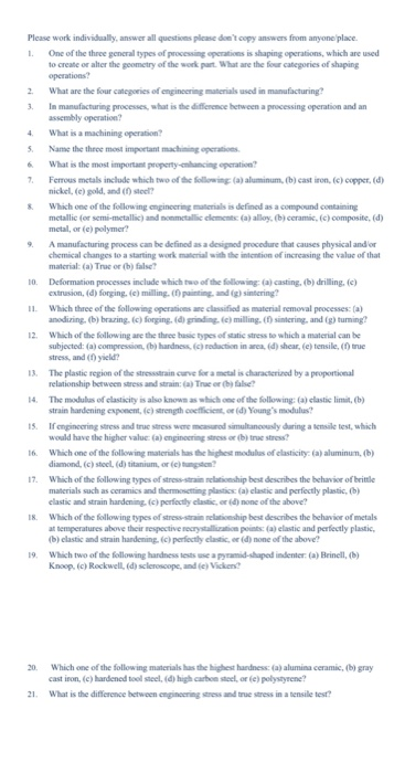 Manufacturing engineering 1 I need a solution as