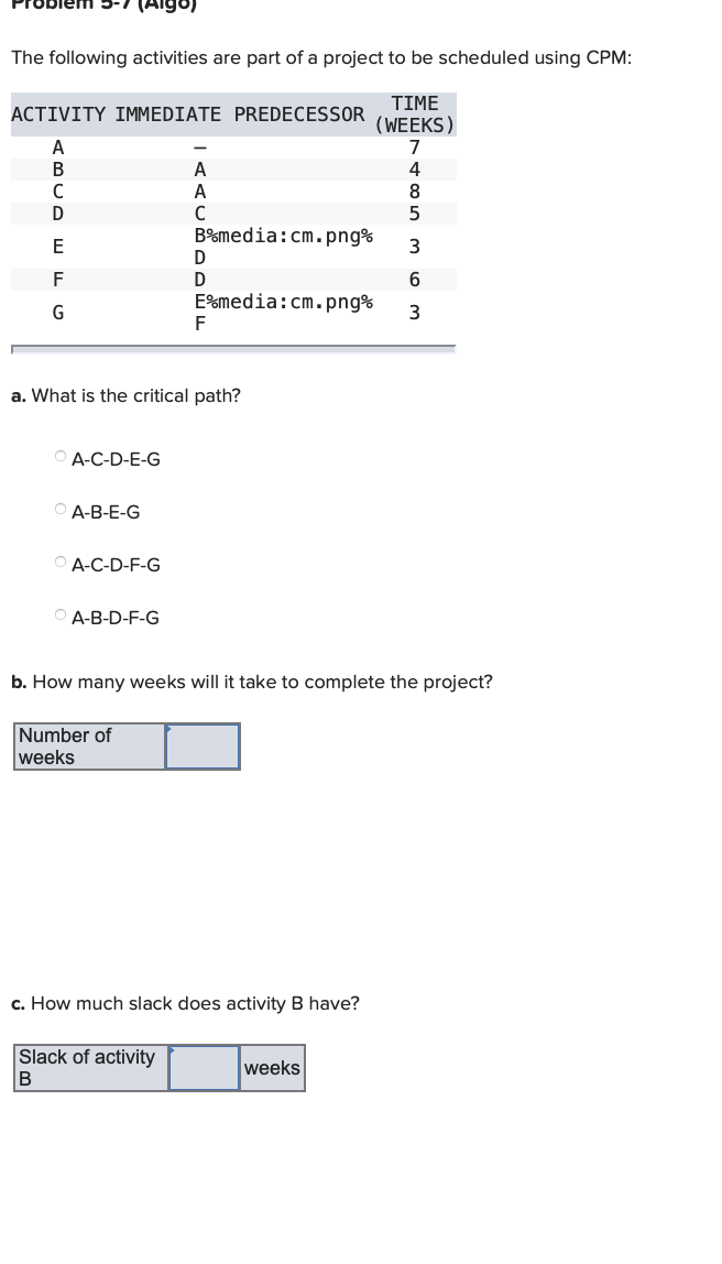 5-7 (Ago) The following activities are part of a