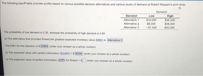 Answer part c please The following payolf table