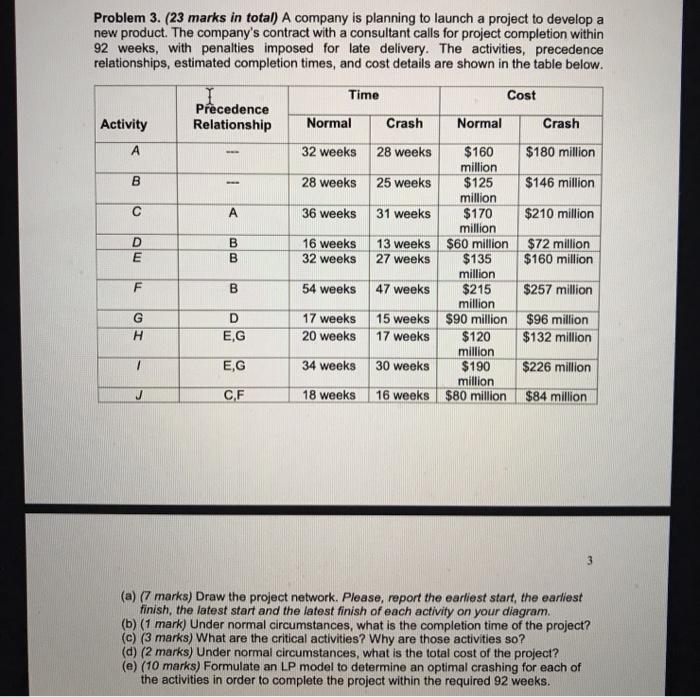 Problem 3. (23 marks in total) A company is