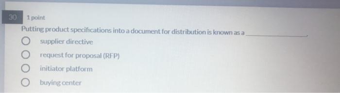 30 1 point Putting product specifications into a