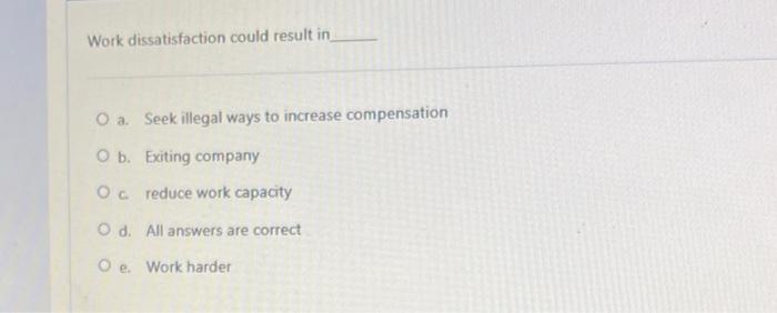 Work dissatisfaction could result in O a. Seek