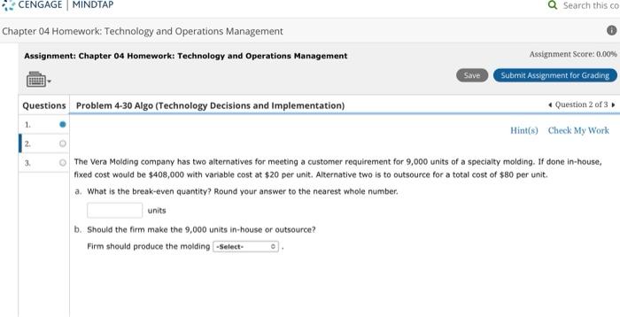 Chapter 04 Homework: Technology and Operations