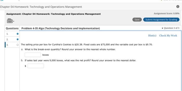 Chapter 04 Homework: Technology and Operations