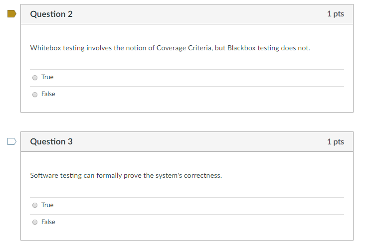 Question 2 1 pts Whitebox testing involves the