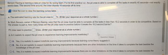 Test Benson Racing is training a new pit crew for