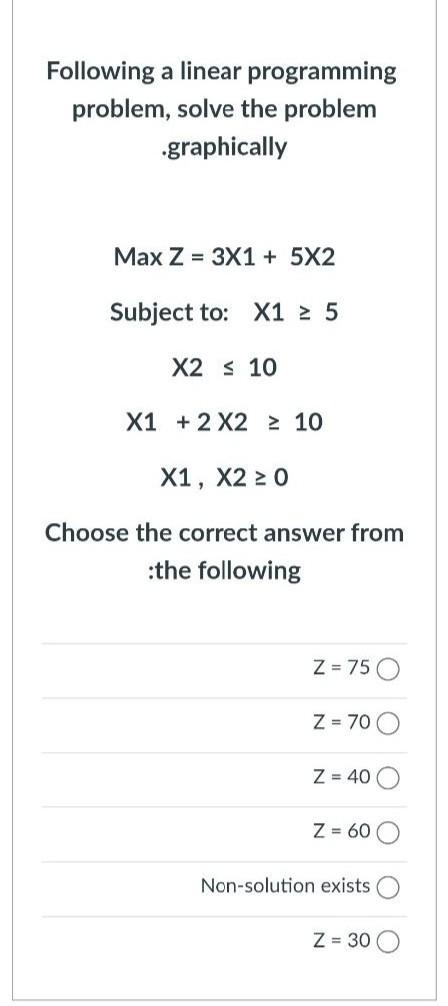 solution Following a linear programming problem,