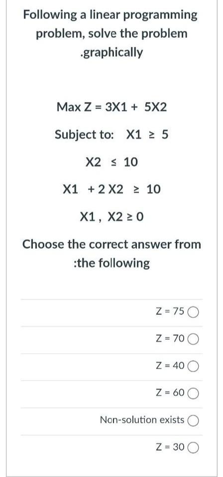 solution Following a linear programming problem,