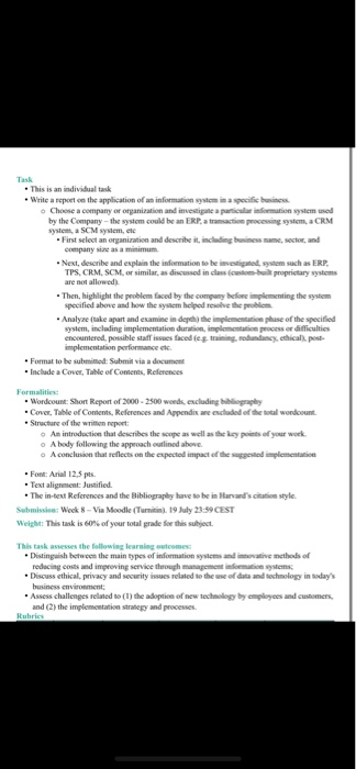 - This is an individual task Write a report on